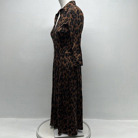 Samantha Sung Shirt Dress Button Down Animal Print Wool Silk Brown Black Size 0 - Picture 6 of 13